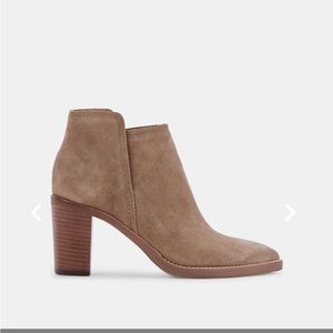 Dolce Vita Spade Booties in Mushroom Suede. NWOT Size 8.